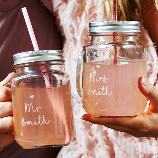 Personalised Couples Set Of Two Mason Jars