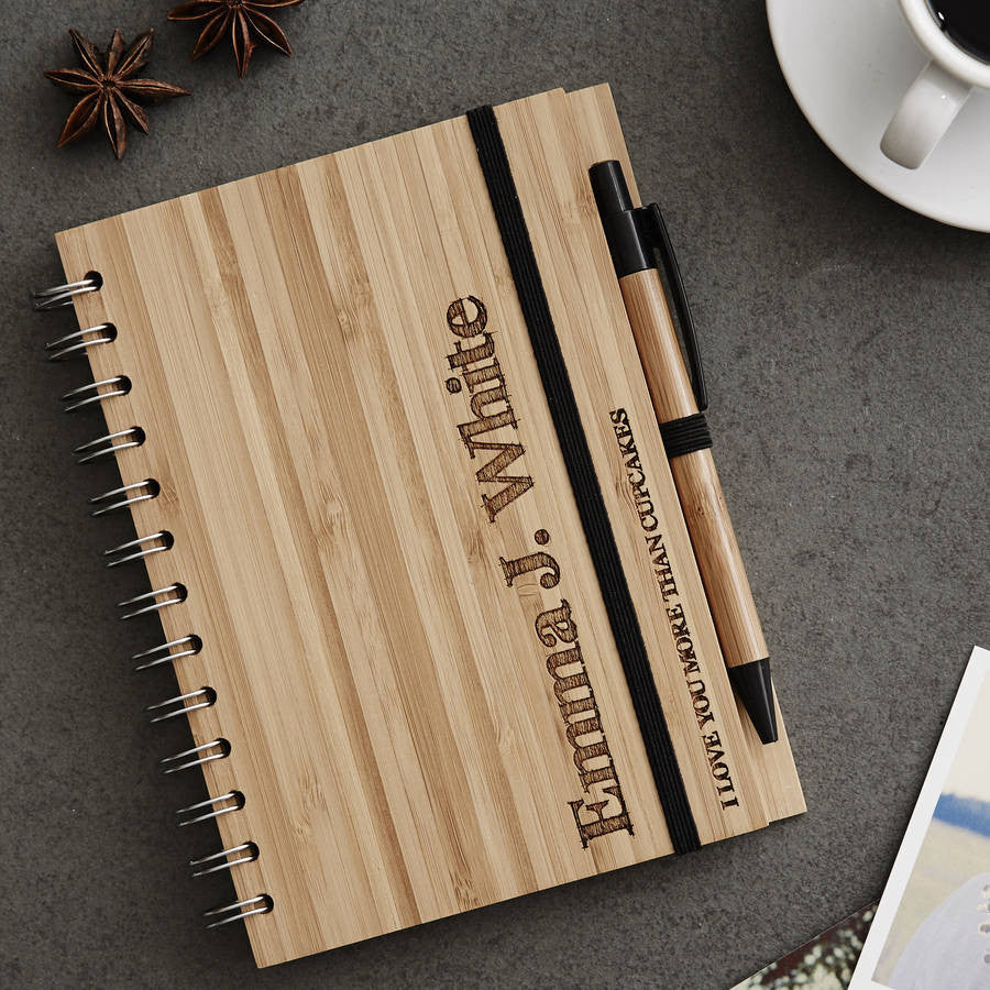 Personalised Etched Wooden Notebook Set For Her