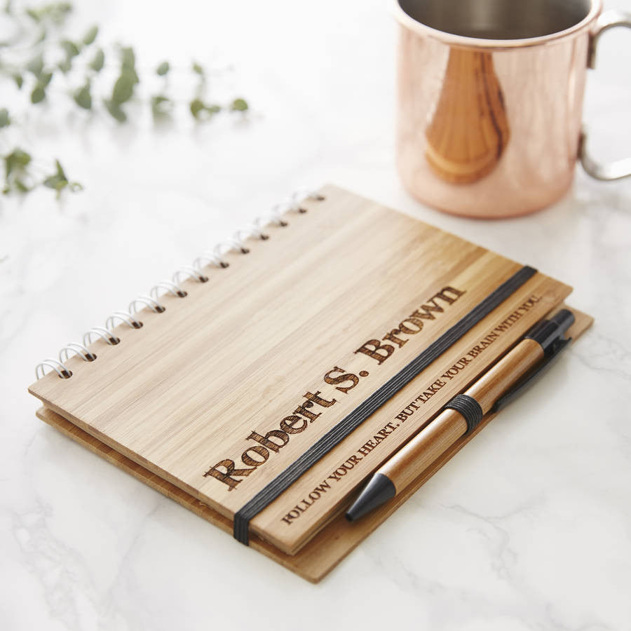Personalised Etched Wooden Notebook Set For Him
