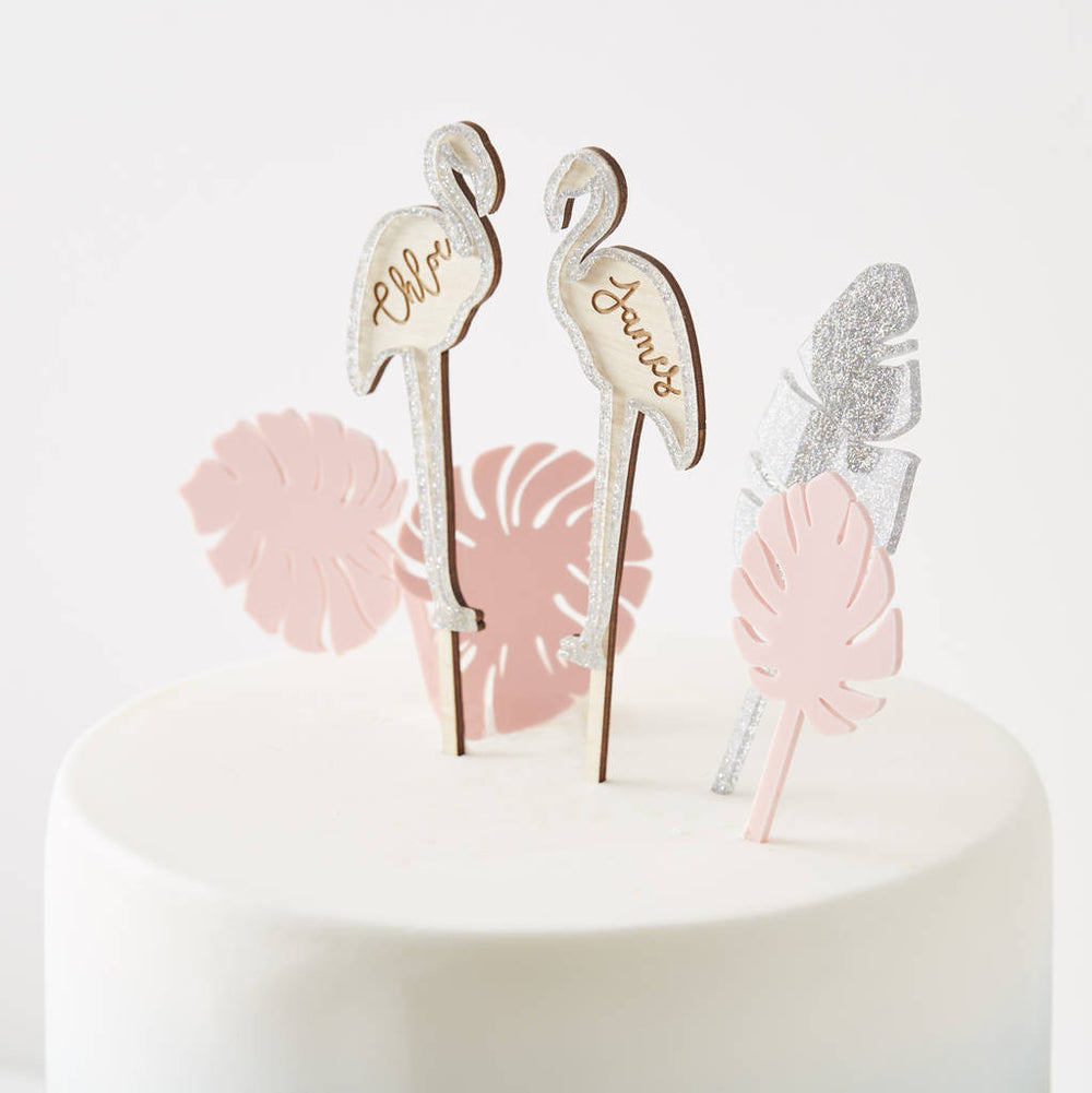 Personalised Flamingo Cake Topper Set