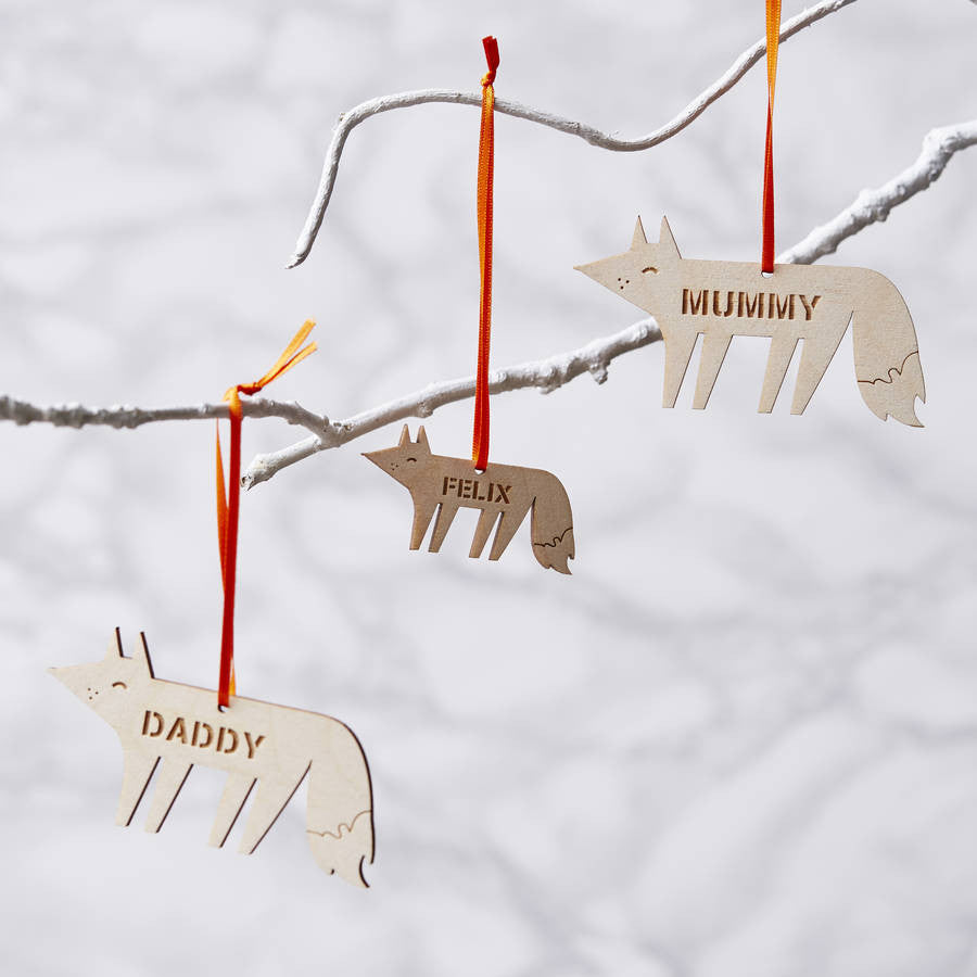 Personalised Fox Wooden Christmas Decoration