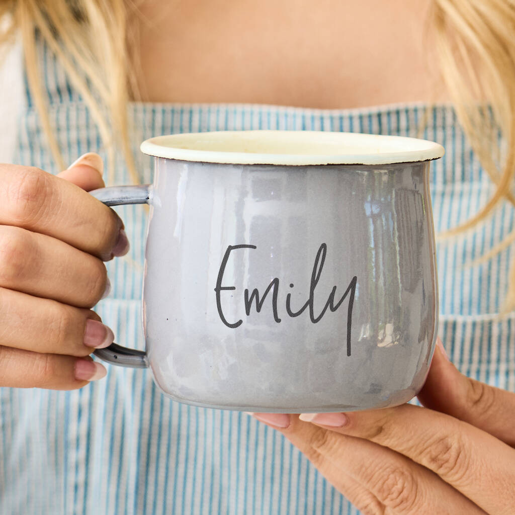 Personalised Grey Engraved Enamel Mug