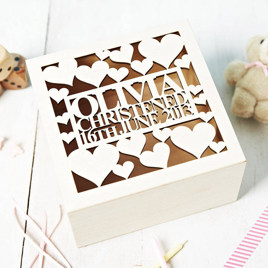 Personalised Heart Christening Keepsake Box