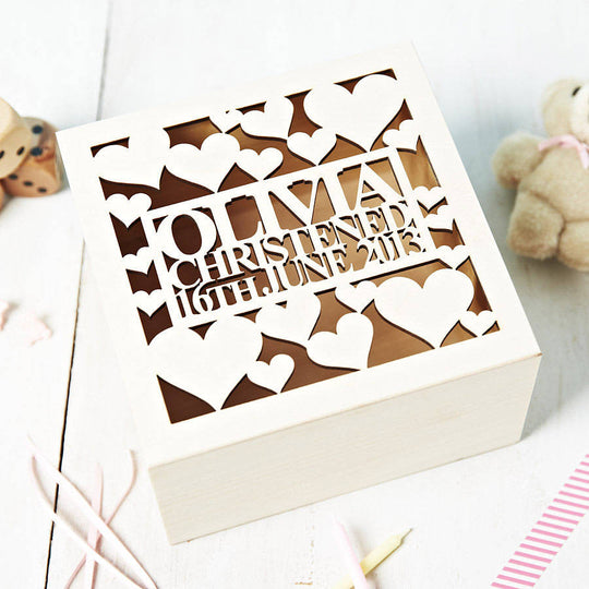 Personalised Heart Christening Keepsake Box