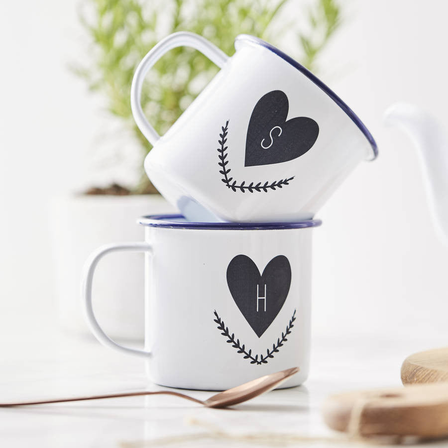 Personalised Heart Initial Enamel Mug