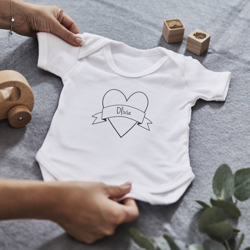 Personalised Heart Short Sleeve Babygrow