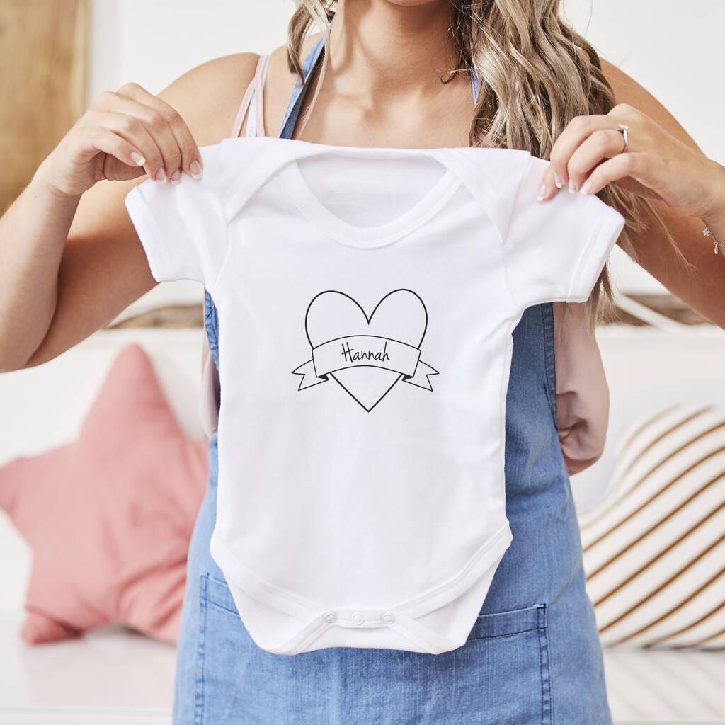 Personalised Heart Short Sleeve Babygrow