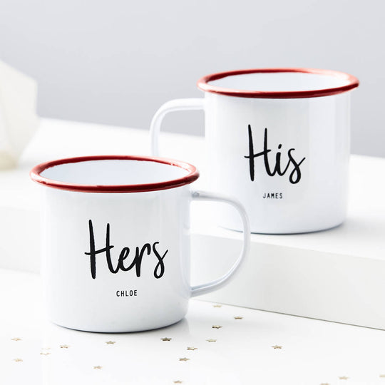 Personalised His And Hers Enamel Mugs