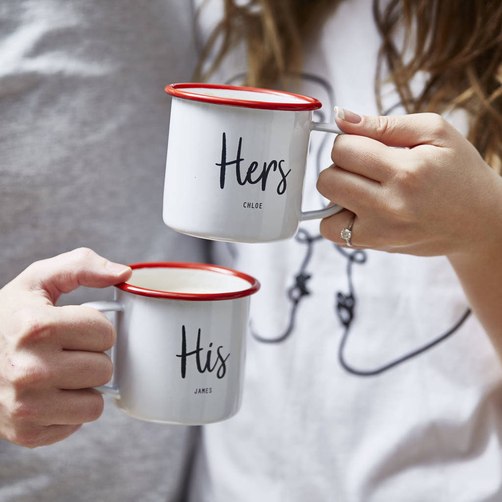 Personalised His And Hers Enamel Mugs