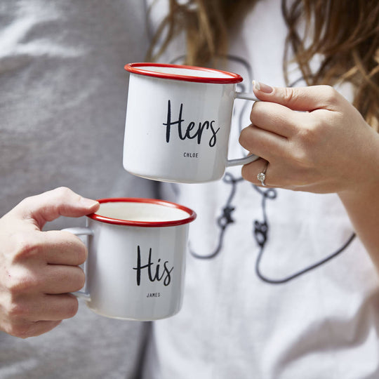 Personalised His And Hers Enamel Mugs