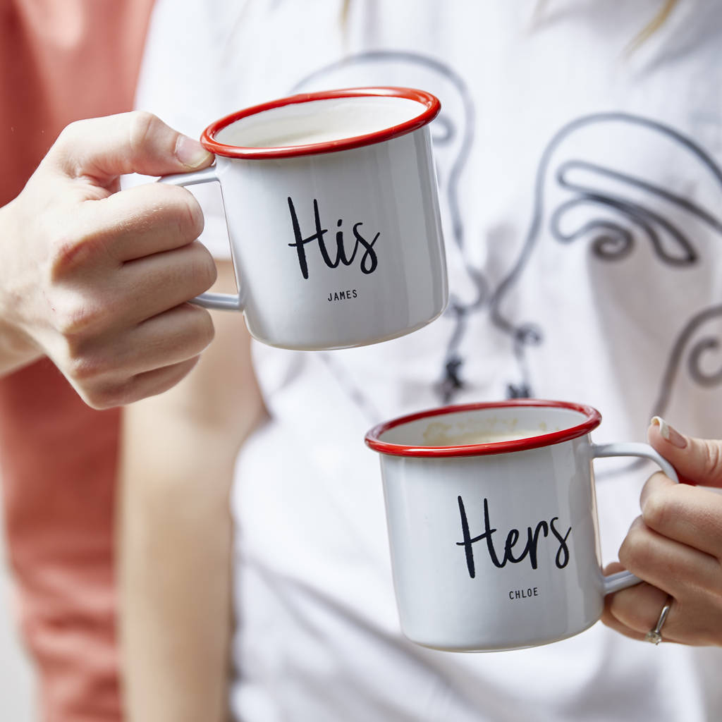 Personalised His And Hers Enamel Mugs