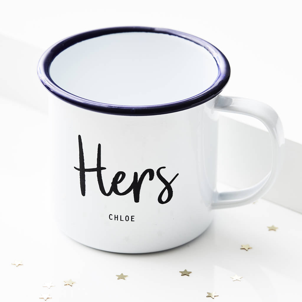 Personalised His And Hers Enamel Mugs