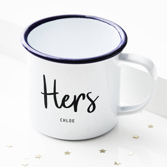 Personalised His And Hers Enamel Mugs