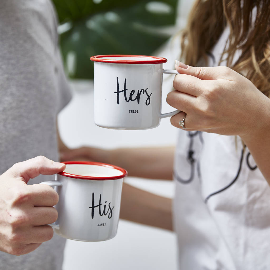 Personalised His And Hers Enamel Mugs