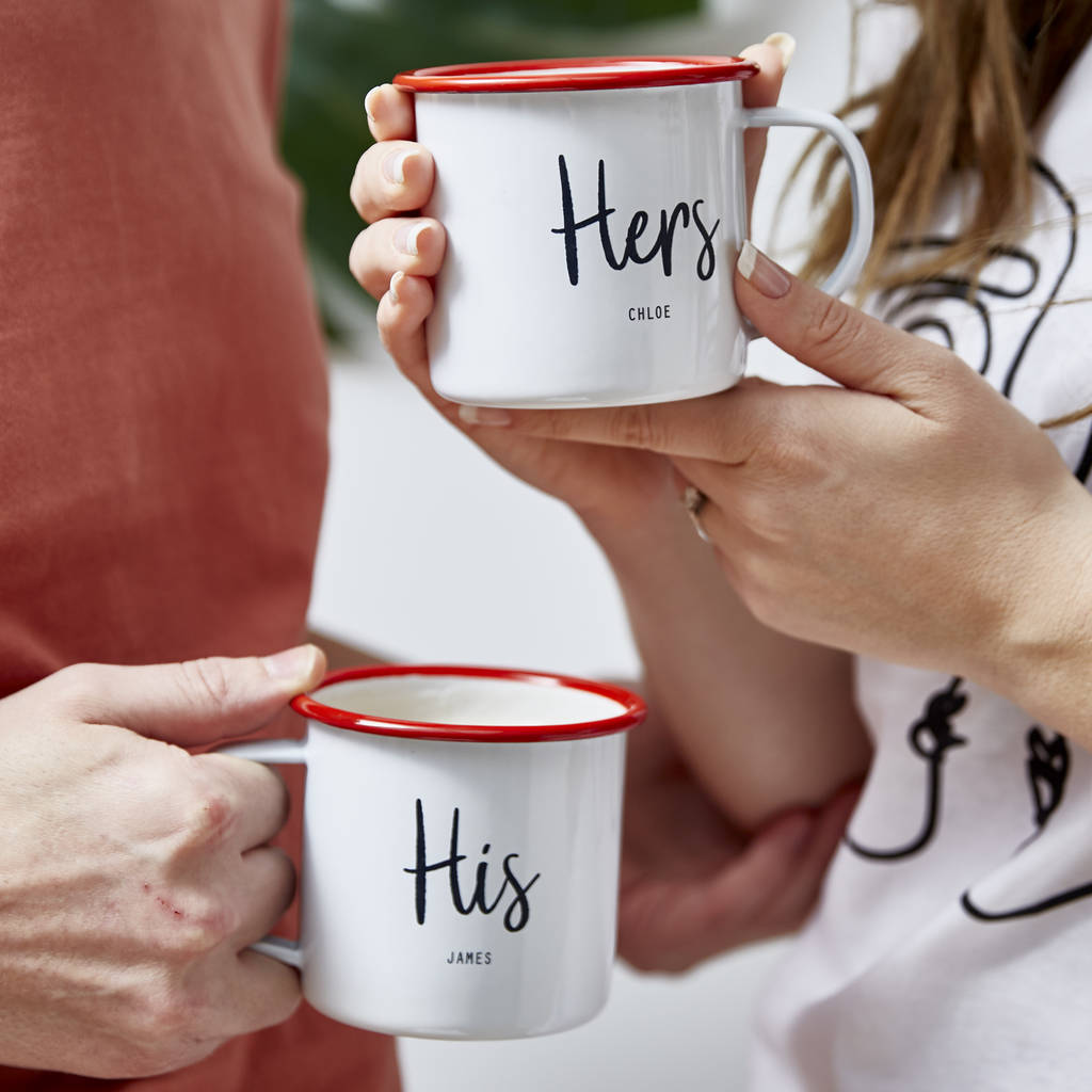 Personalised His And Hers Enamel Mugs