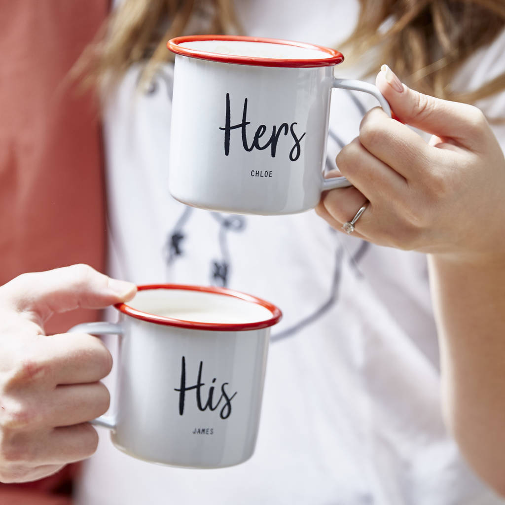 Personalised His And Hers Enamel Mugs