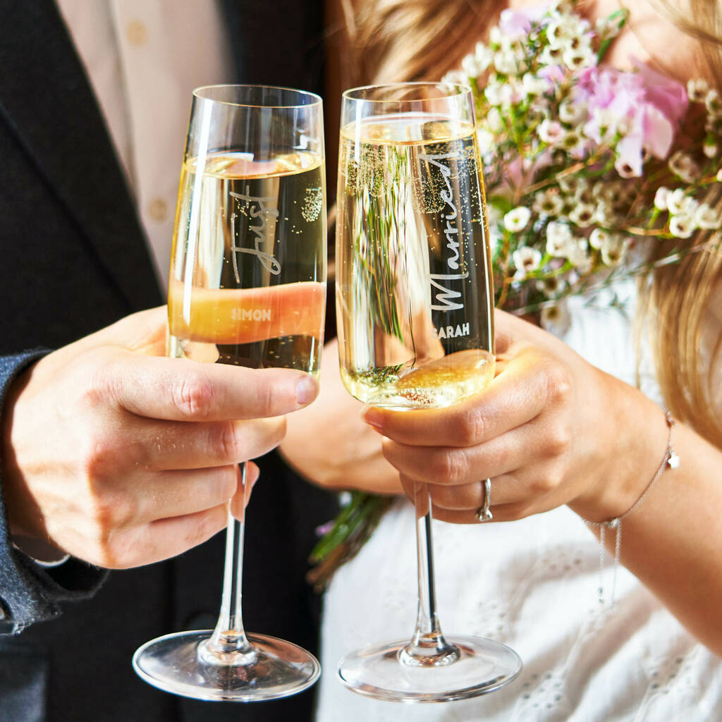 Personalised Just Married Champagne Flute Set