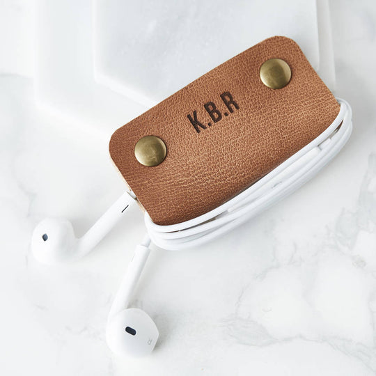 Personalised Leather Headphone Tidy