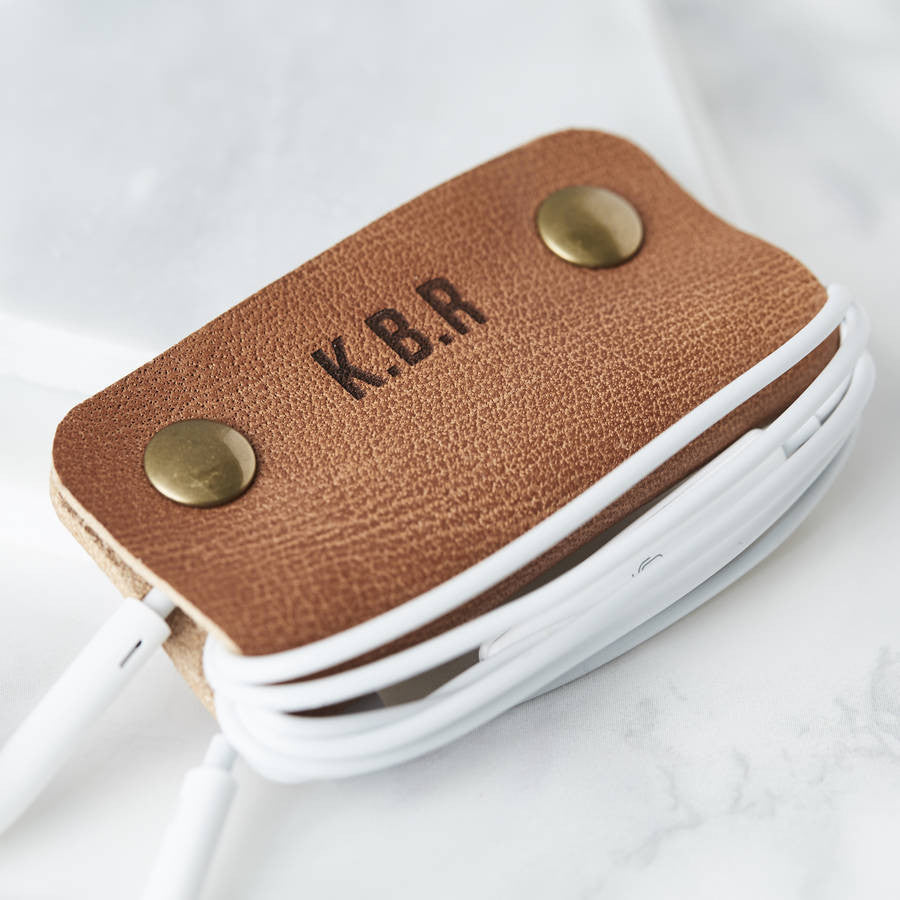 Personalised Leather Headphone Tidy