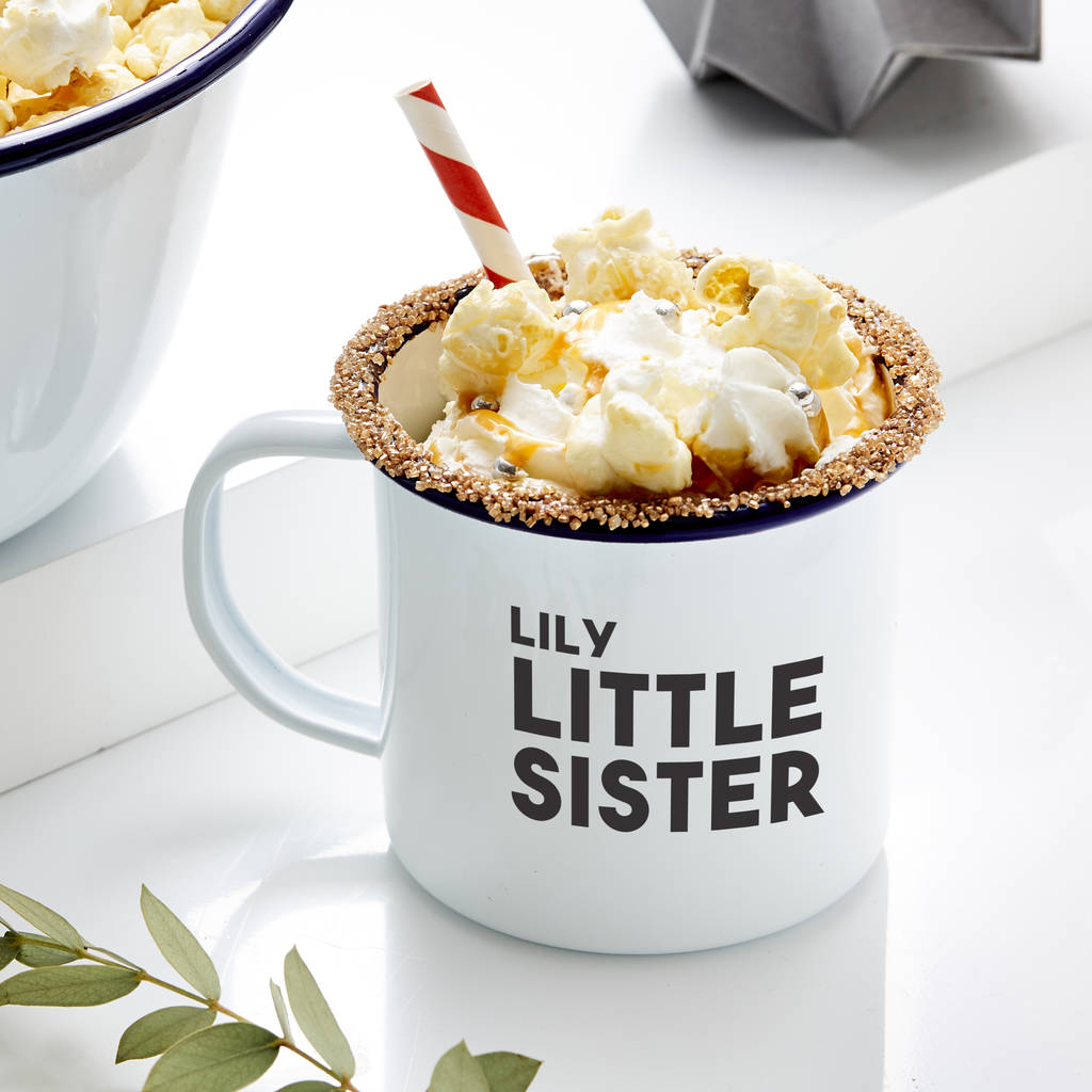 Personalised Little Sister Enamel Mug