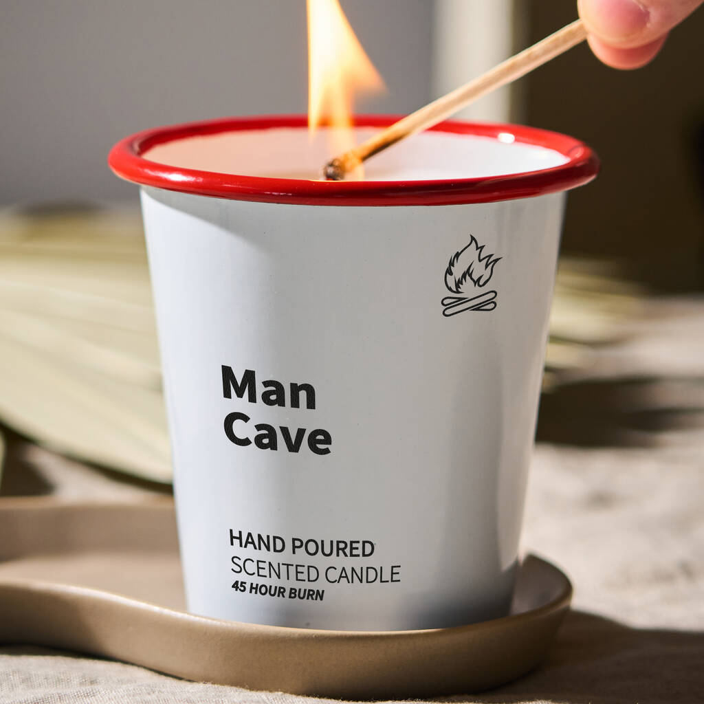 Personalised Man Cave Enamel Candle - Spark More Joy