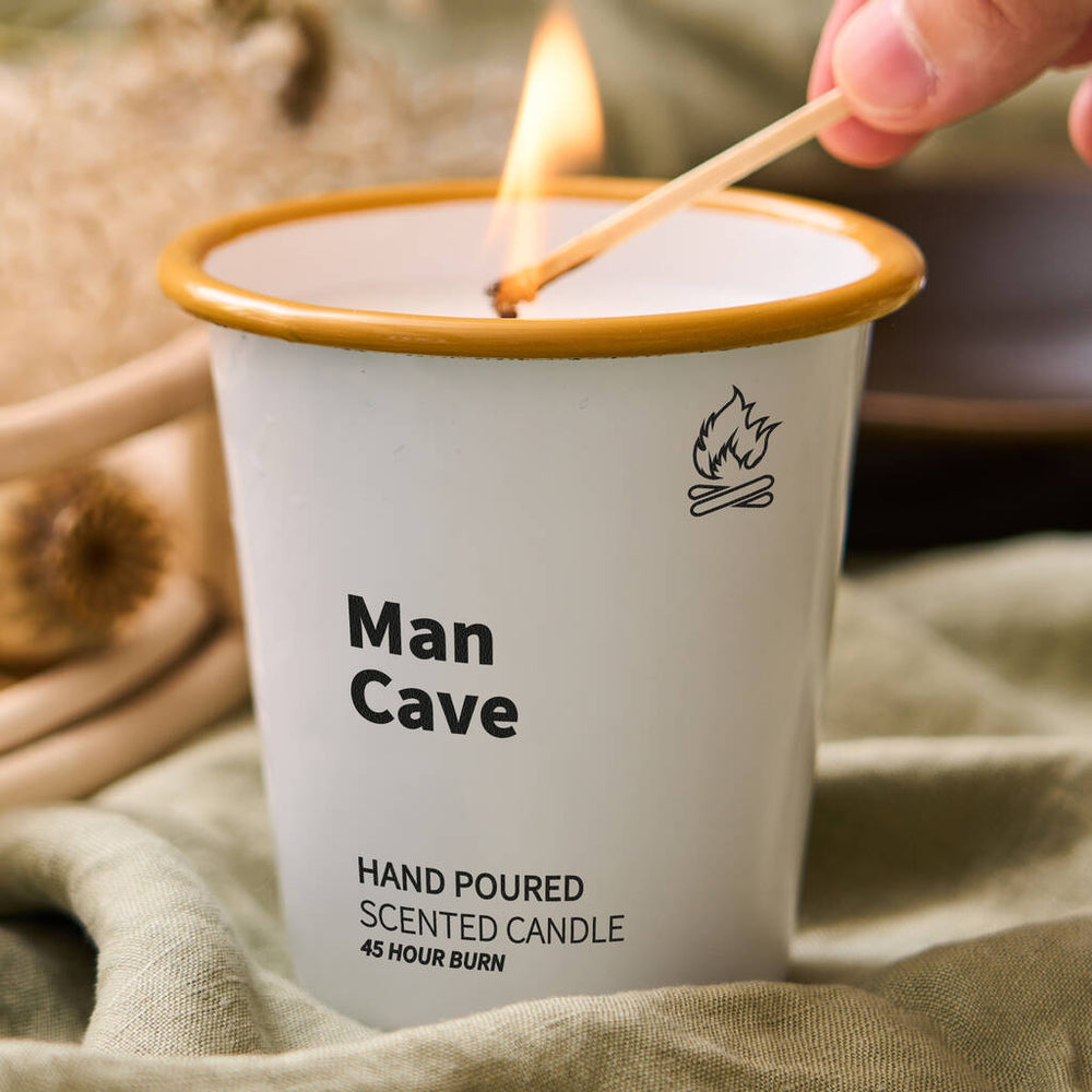 Personalised Man Cave Enamel Candle - Spark More Joy