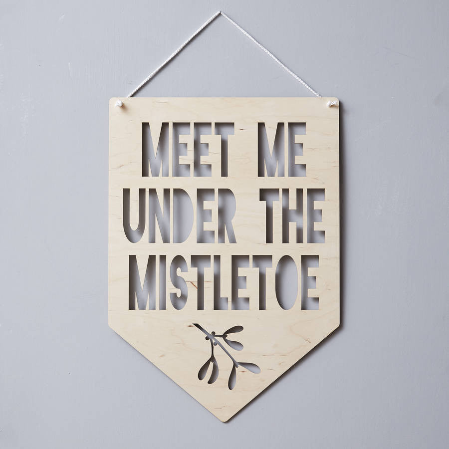 Personalised Mistletoe Hanging Wooden Flag