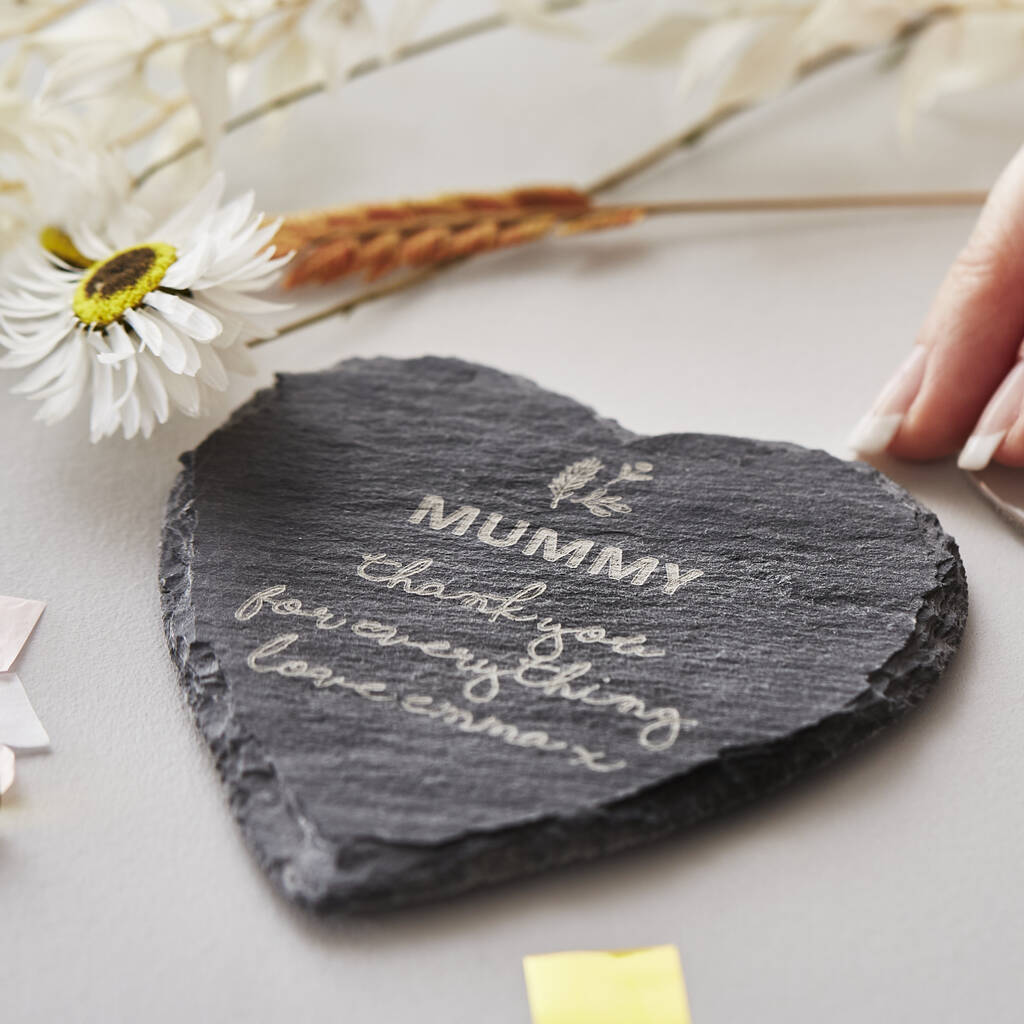 Personalised Mother's Day Heart Slate Coaster