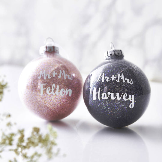 Personalised Mr And Mrs Glitter Bauble