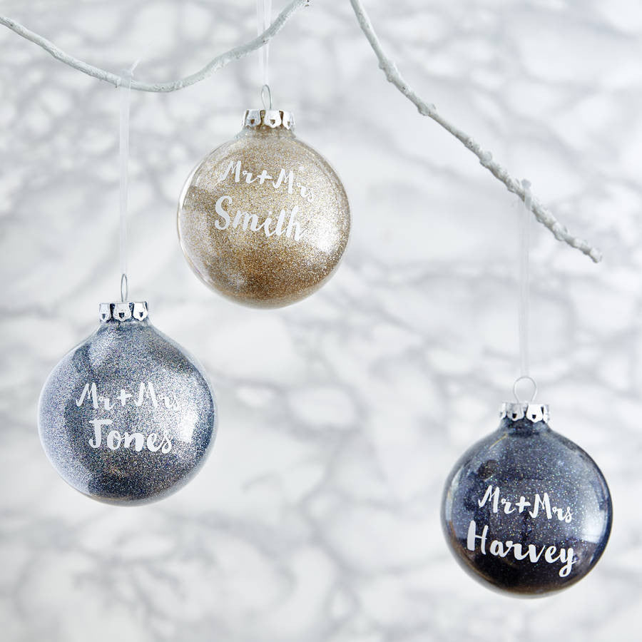 Personalised Mr And Mrs Glitter Bauble