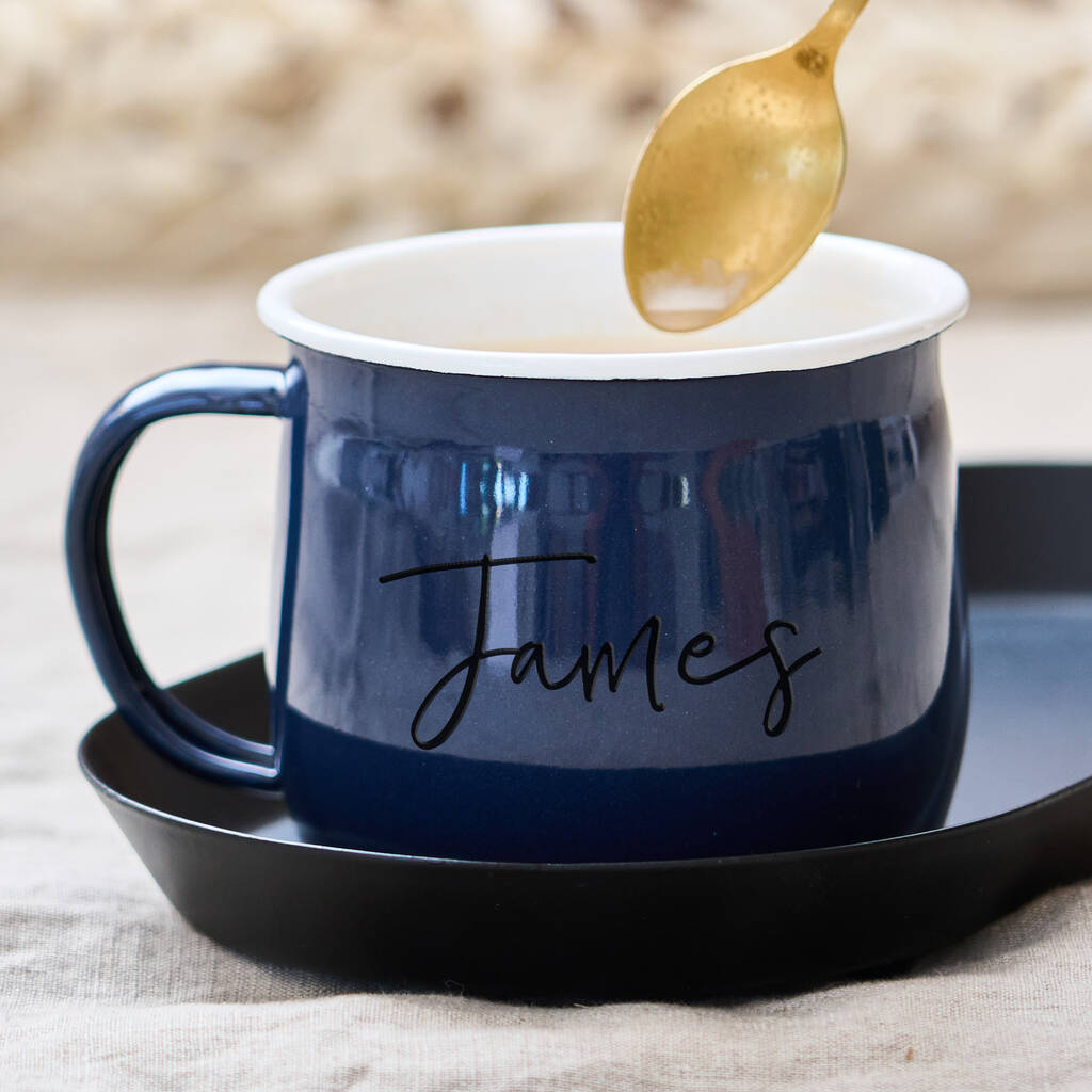 Personalised Navy Blue Enamel Mug