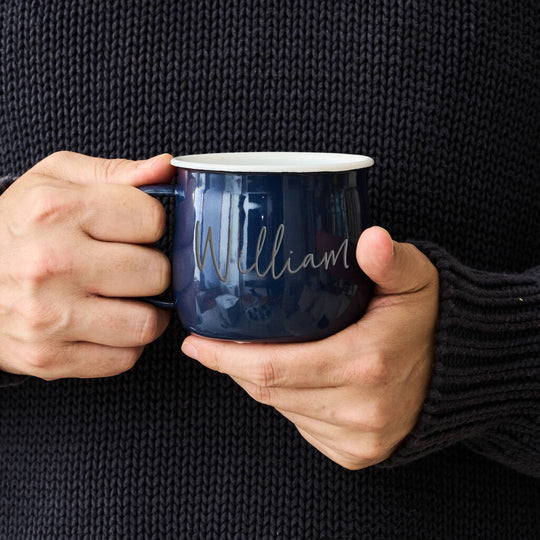 Personalised Navy Blue Enamel Mug