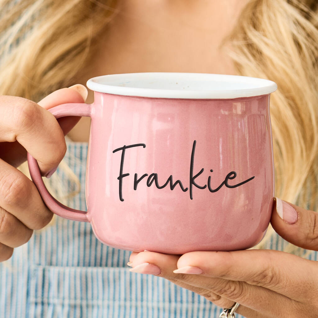 Personalised Pink Enamel Mug