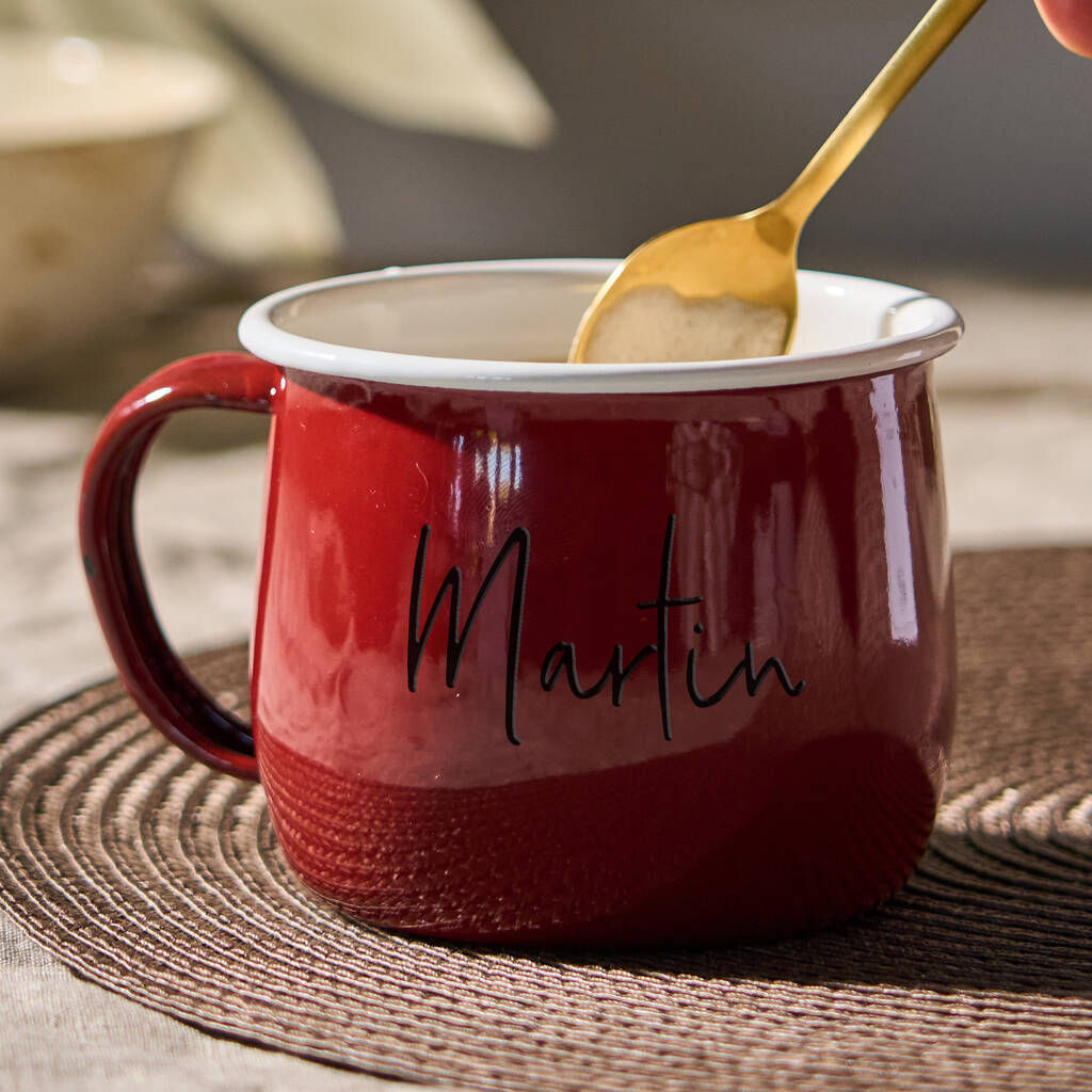 Personalised Red Enamel Mug