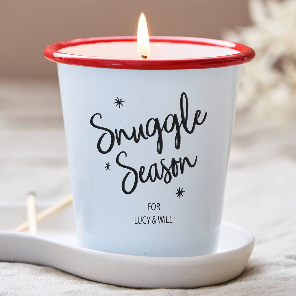 Personalised Snuggle Season Enamel Candle - Spark More Joy