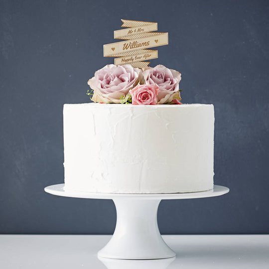 Personalised Wooden Banner Wedding Cake Topper