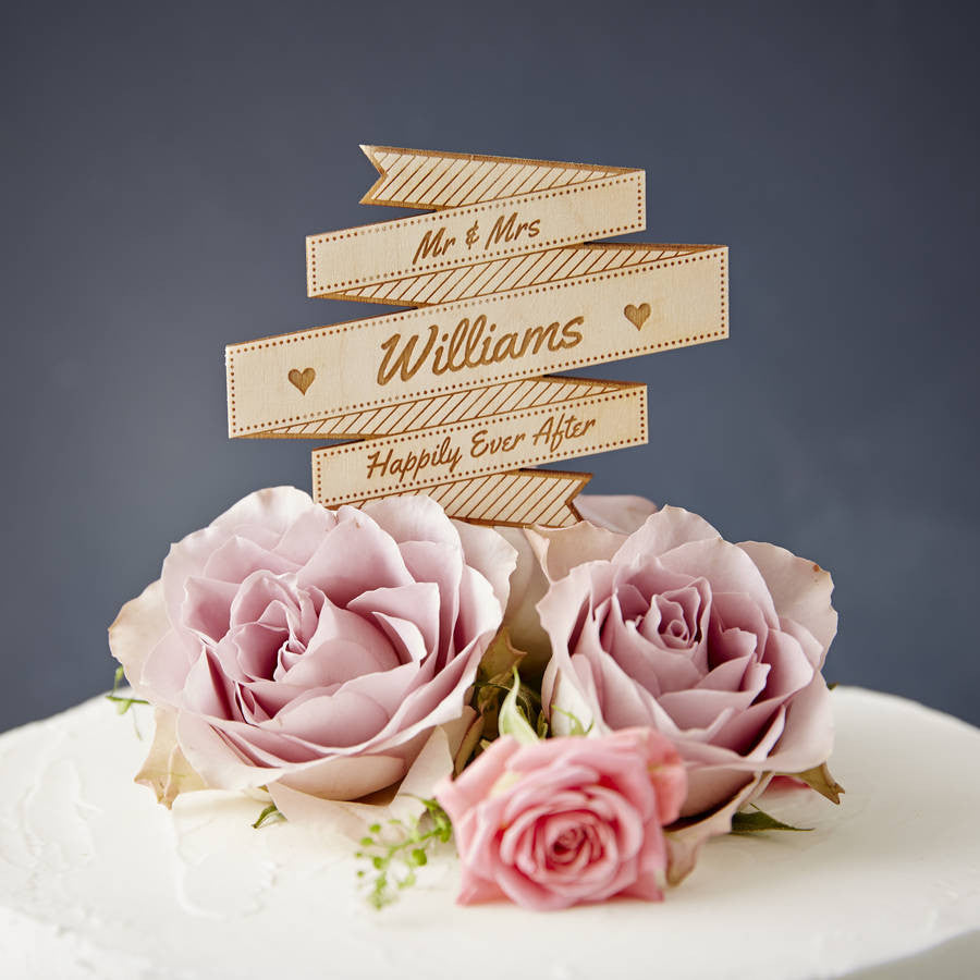 Personalised Wooden Banner Wedding Cake Topper