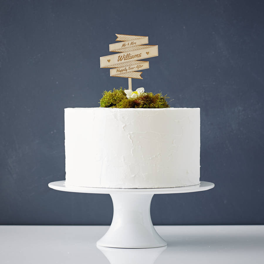 Personalised Wooden Banner Wedding Cake Topper
