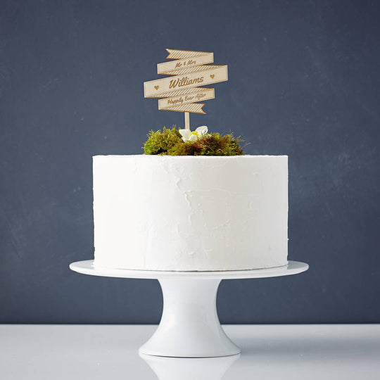 Personalised Wooden Banner Wedding Cake Topper