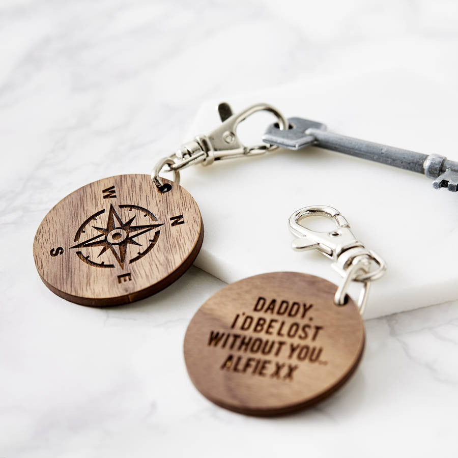 Personalised Wooden Compass Keyring