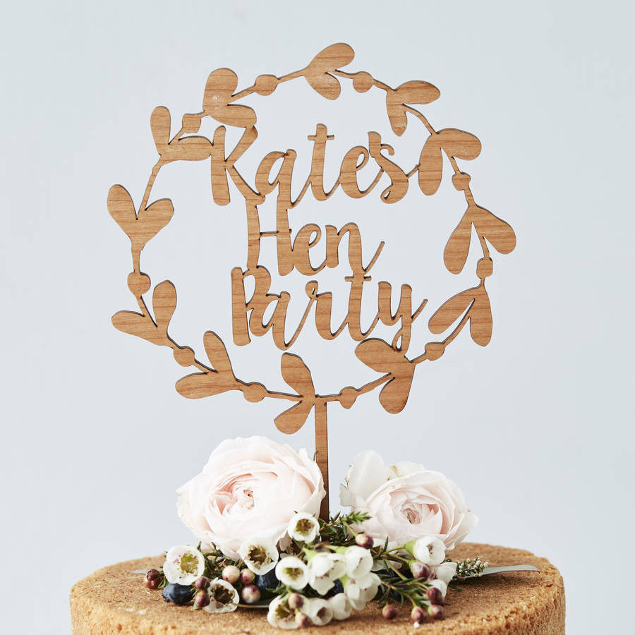 Personalised Wooden Floral Hen Party Cake Topper