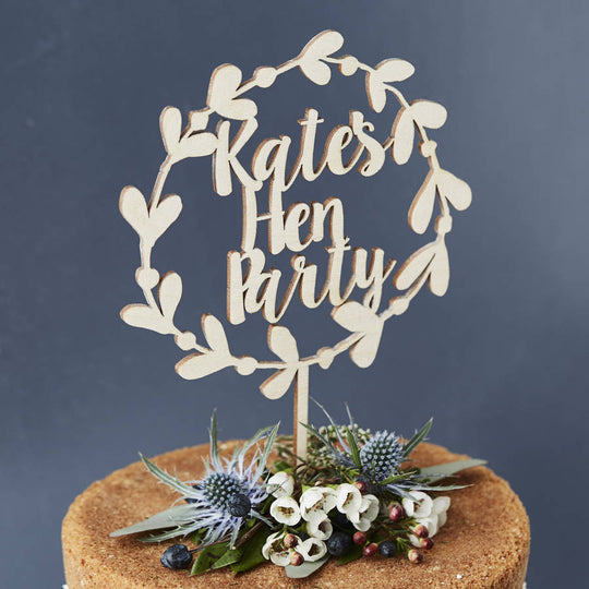 Personalised Wooden Floral Hen Party Cake Topper