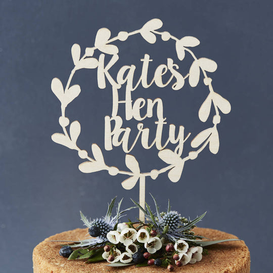 Personalised Wooden Floral Hen Party Cake Topper