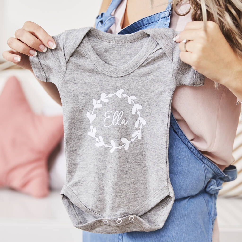 Personalised Wreath Short Sleeve Babygrow