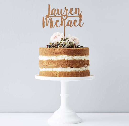 Romantic Personalised Couples Wooden Cake Topper