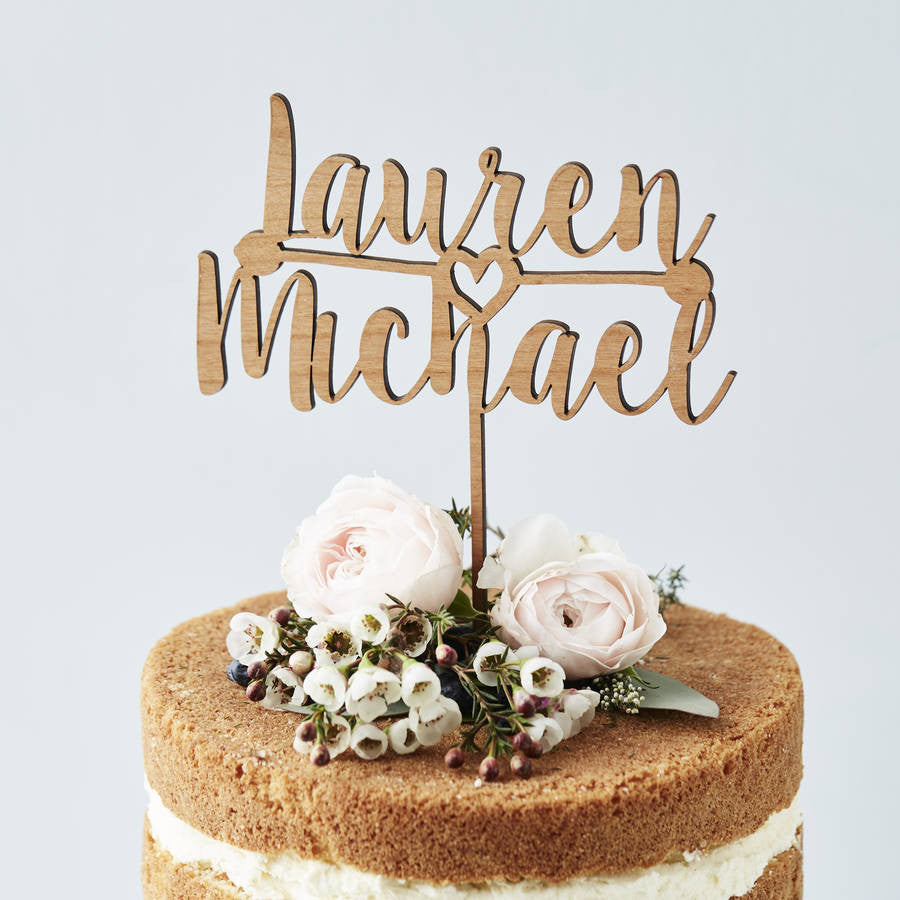 Romantic Personalised Couples Wooden Cake Topper