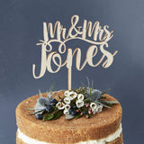 Romantic Personalised Mr And Mrs Wooden Cake Topper