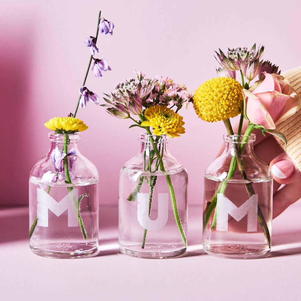 Set Of Three Glass Vases For Mum