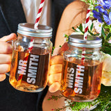 Set Of Two Personalised Mr And Mrs Mason Jars