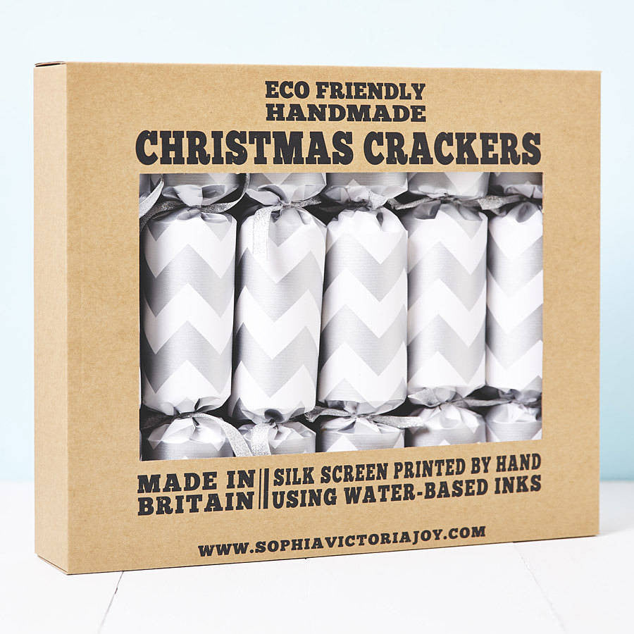 Silver Chevron White Christmas Crackers